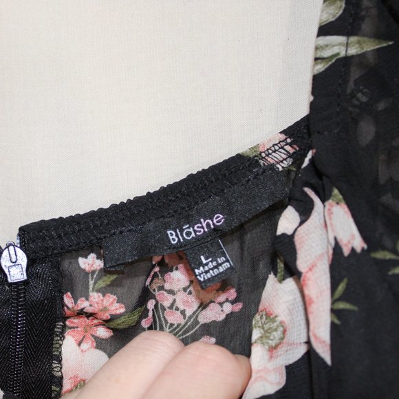 Blashe Black Runched Floral Print Mini Party Dress Size L - Picture 7 of 7